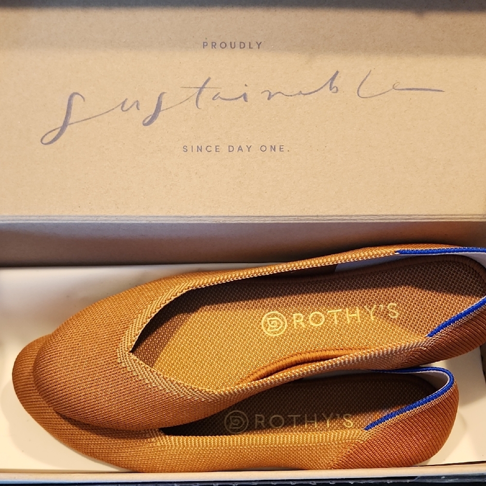 Rothy's Tan Flats with Eco-Friendly Knit and Slip-On Design